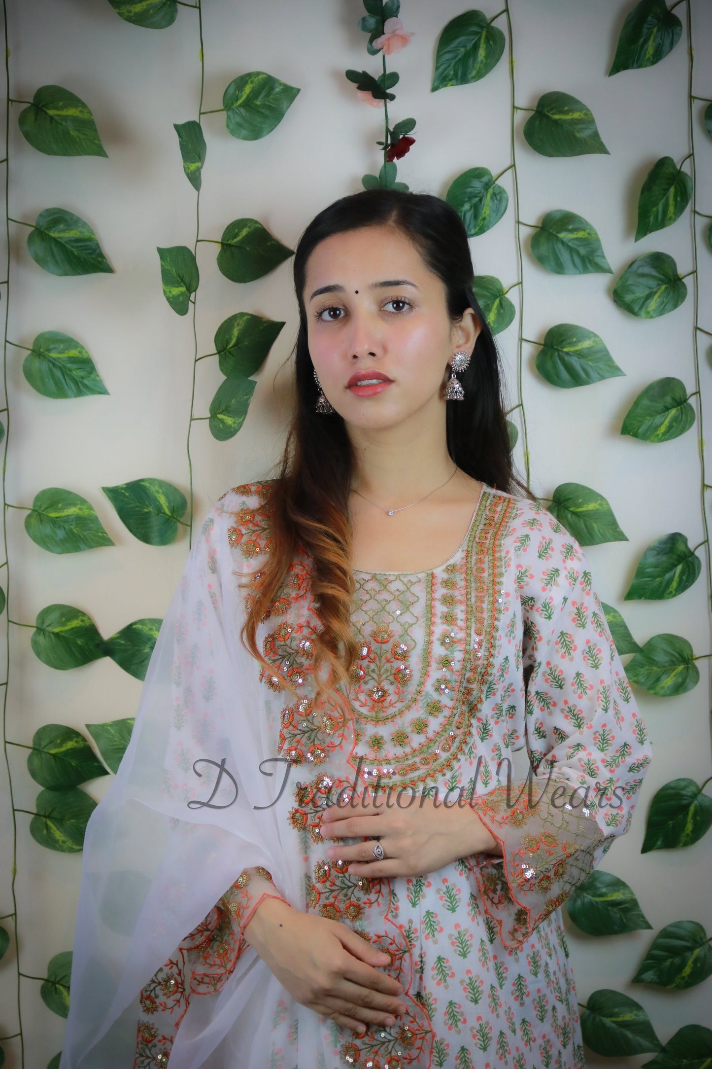 Cotton Kurti Set with Organza Dupatta