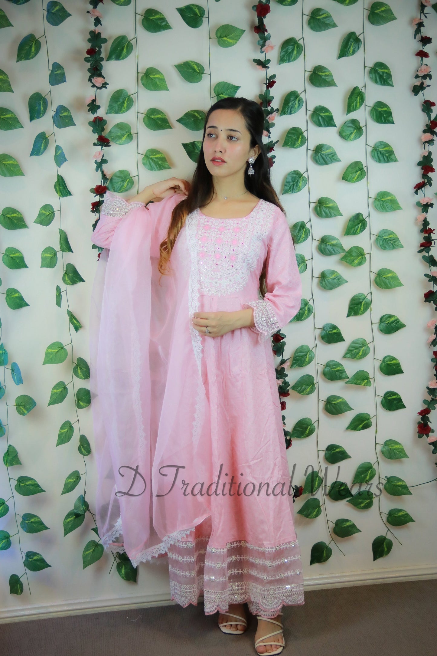 Pakistani Design Cotton Umbrella Suit with Organza Dupatta