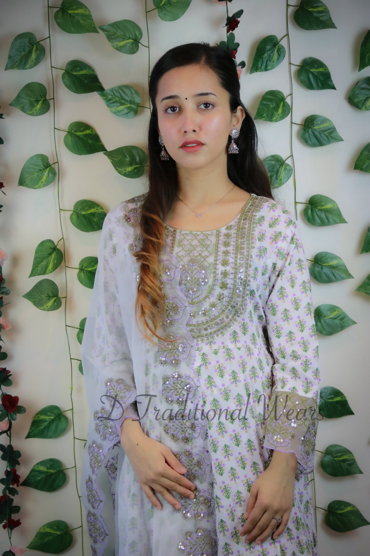 Cotton Kurti Set with Organza Dupatta