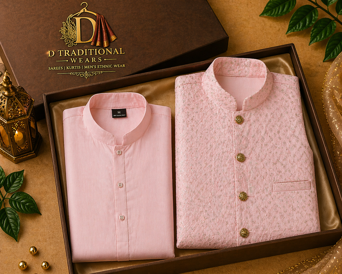 Blush Pink Kurta Set with Embroidered Waistcoat