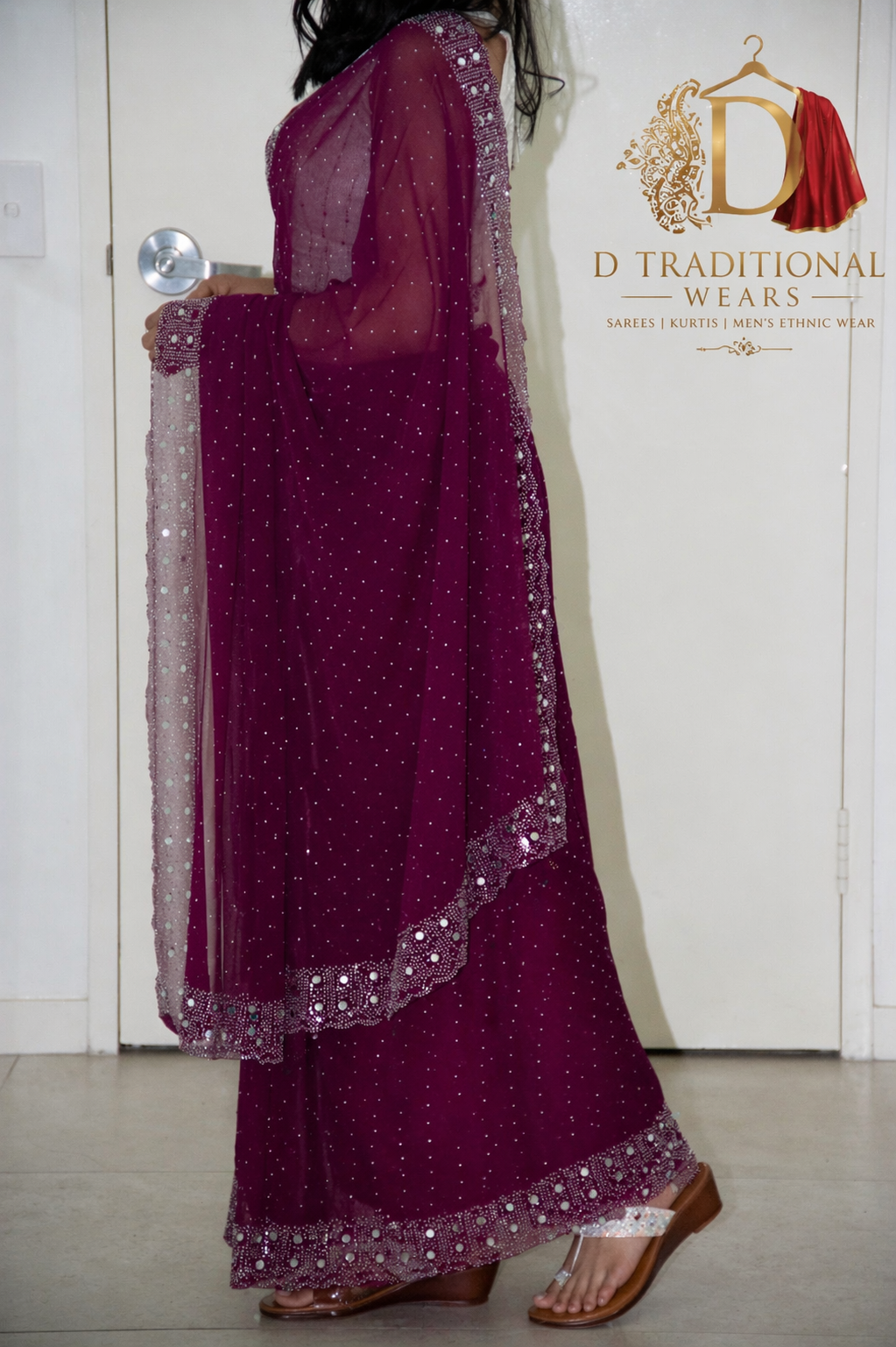 Wine Glitter Designer Saree
