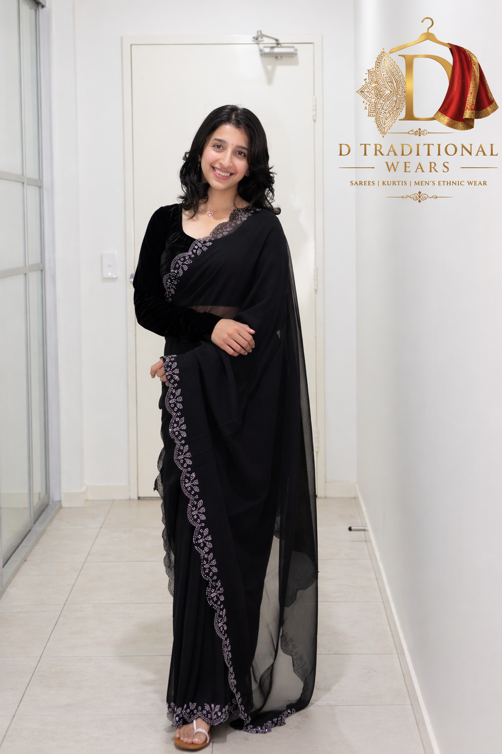 Classic Black Embellished Saree