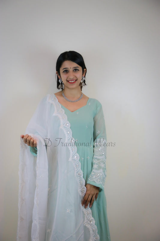 Premium Designer Georgette Gown with Thread and Sequins Embroidery