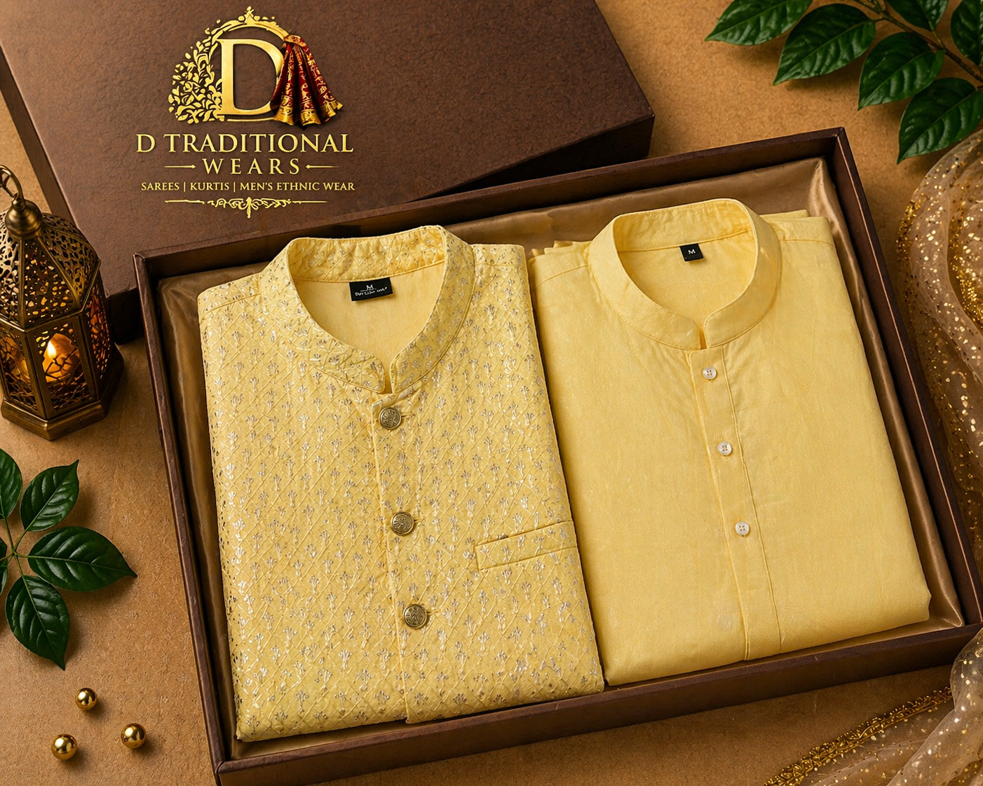 Pastel Yellow Kurta Set with Embroidered Waistcoat