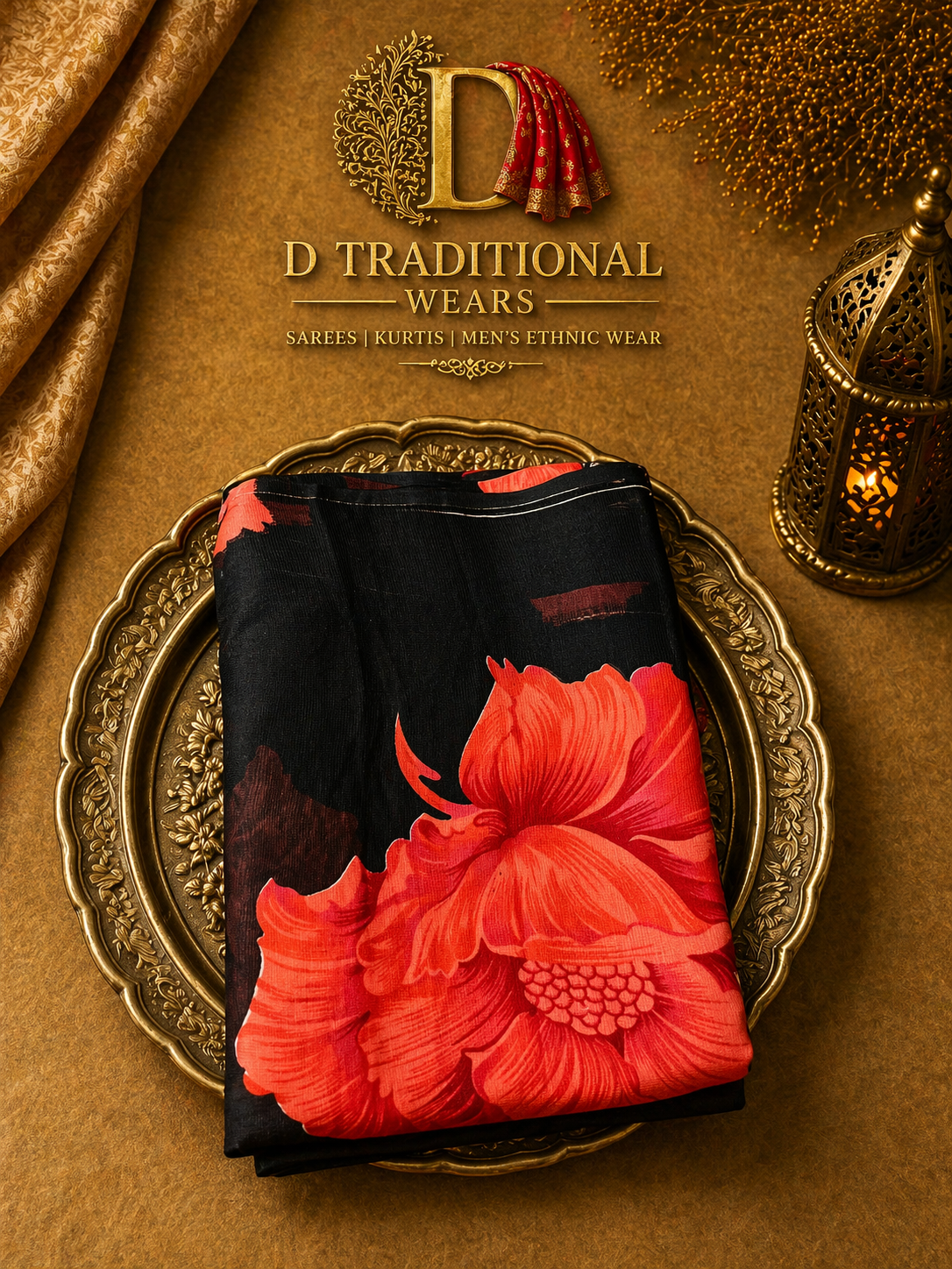 Midnight Rose Bloom Saree