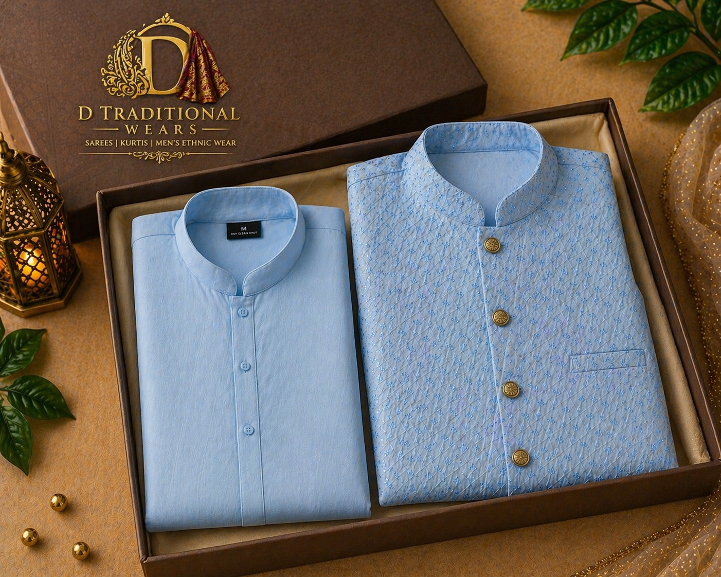 Sky Blue Kurta Set with Embroidered Waistcoat