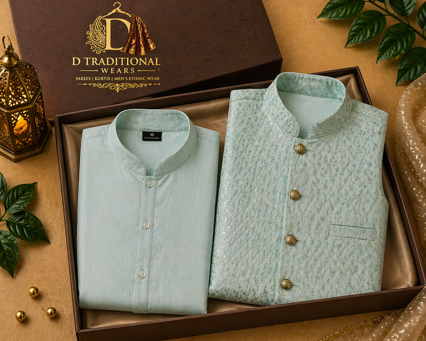 Mint Green Kurta Set with Embroidered Waistcoat