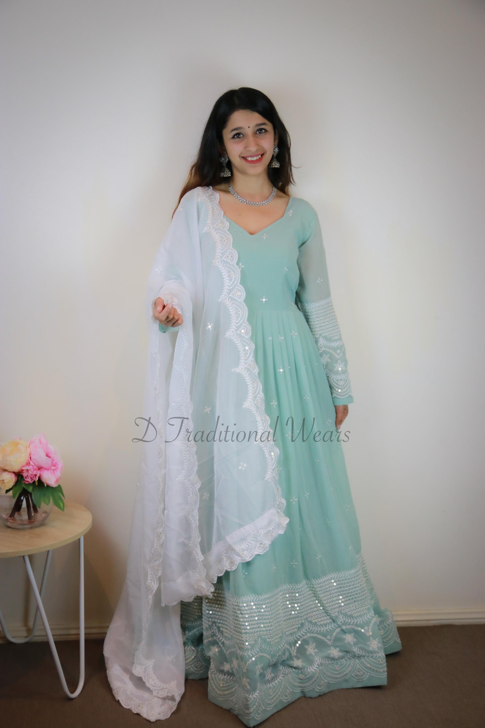 Premium Designer Georgette Gown with Thread and Sequins Embroidery