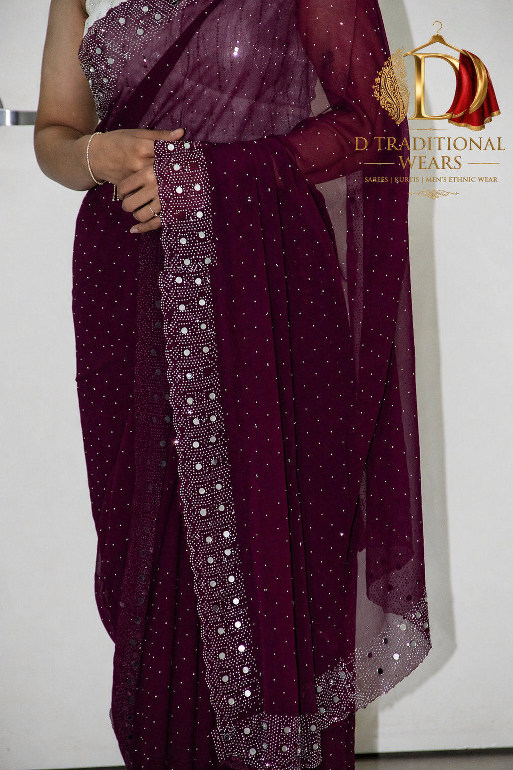 Wine Glitter Designer Saree
