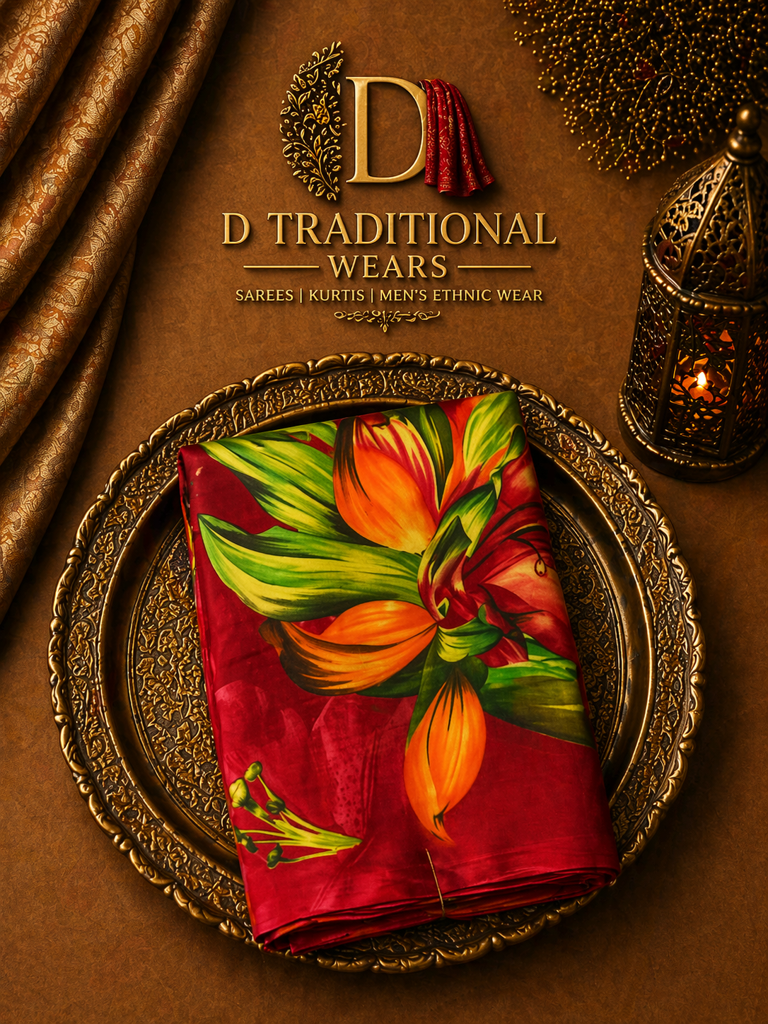 Scarlet Tropical Bloom Saree