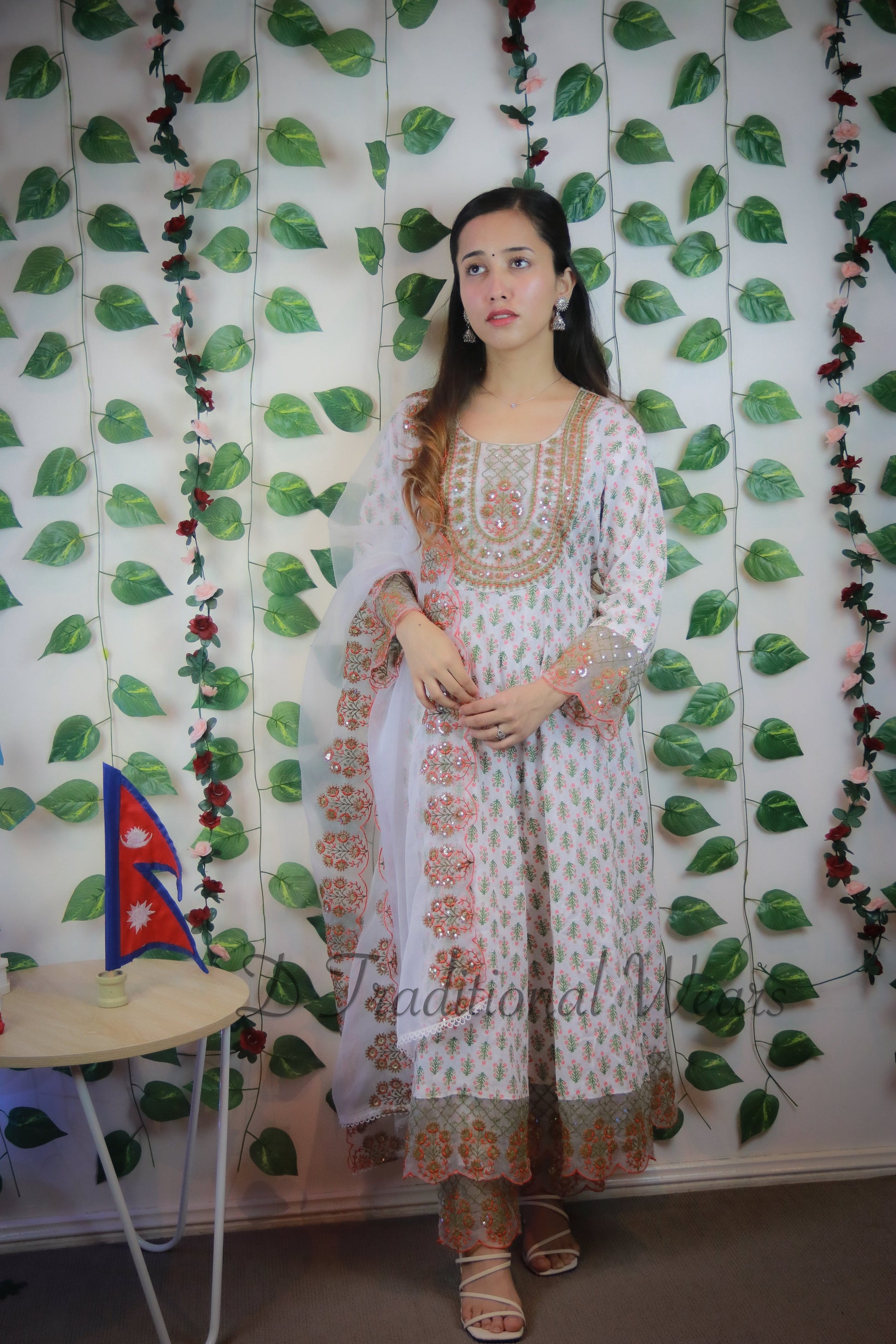 Cotton Kurti Set with Organza Dupatta