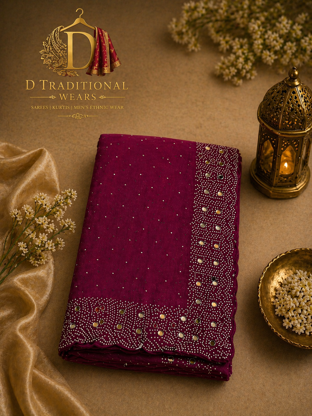 Wine Glitter Designer Saree
