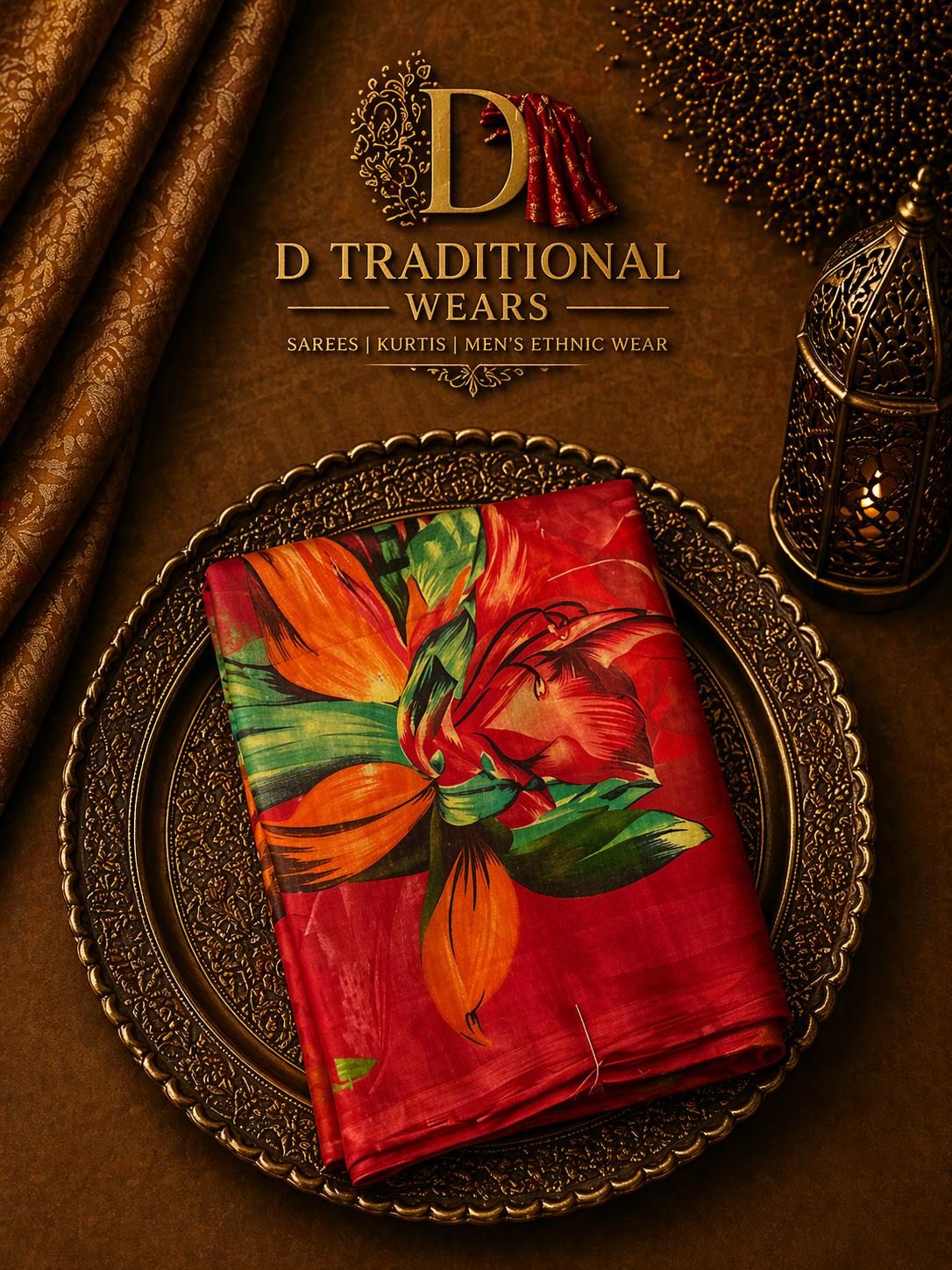 Crimson Tropical Bloom Saree