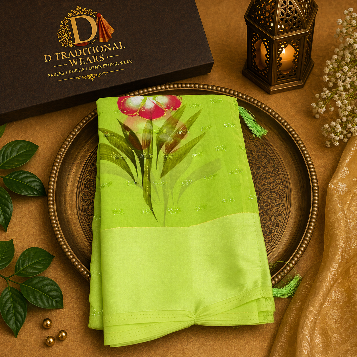 Lime Blossom Elegance Saree