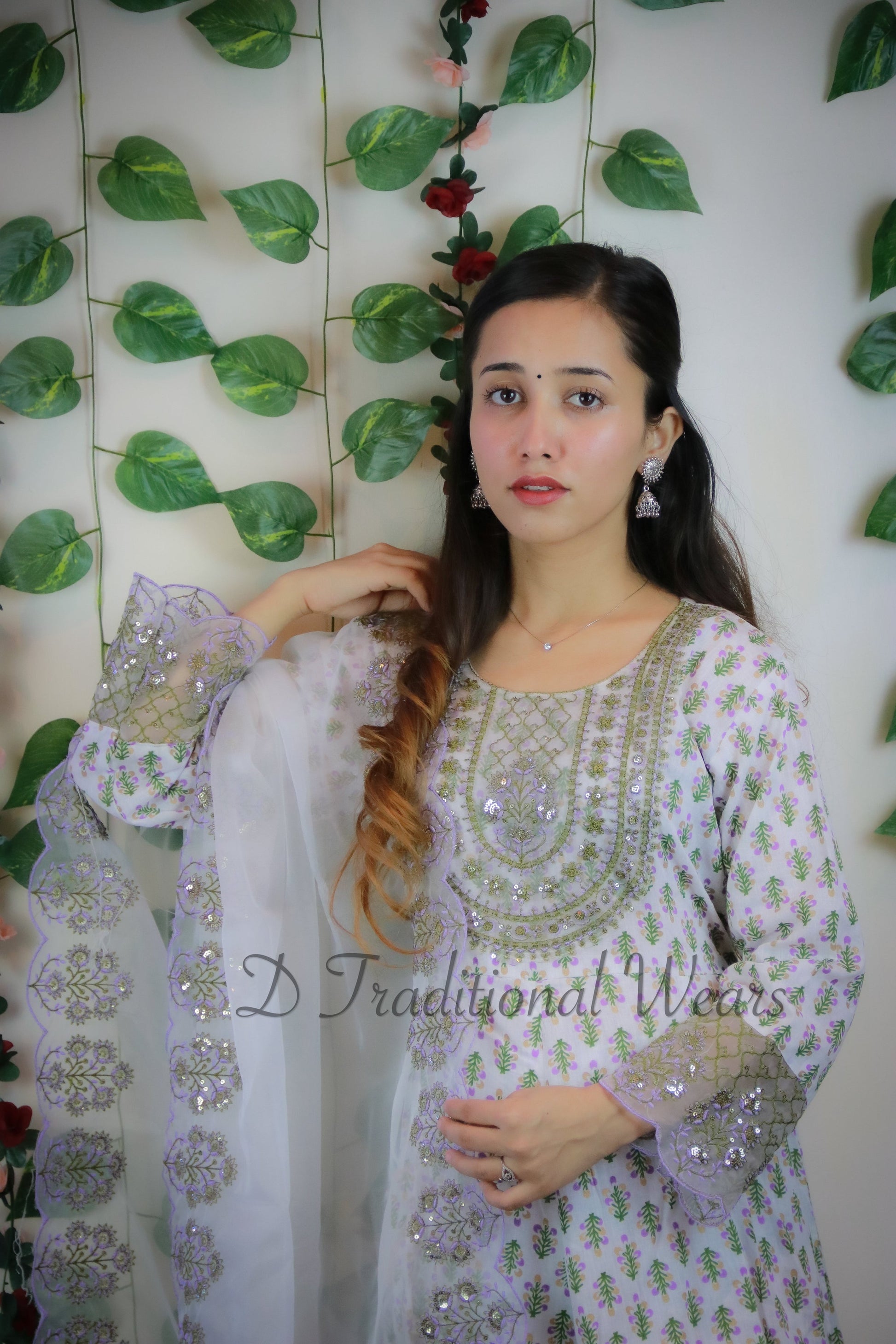 Cotton Kurti Set with Organza Dupatta