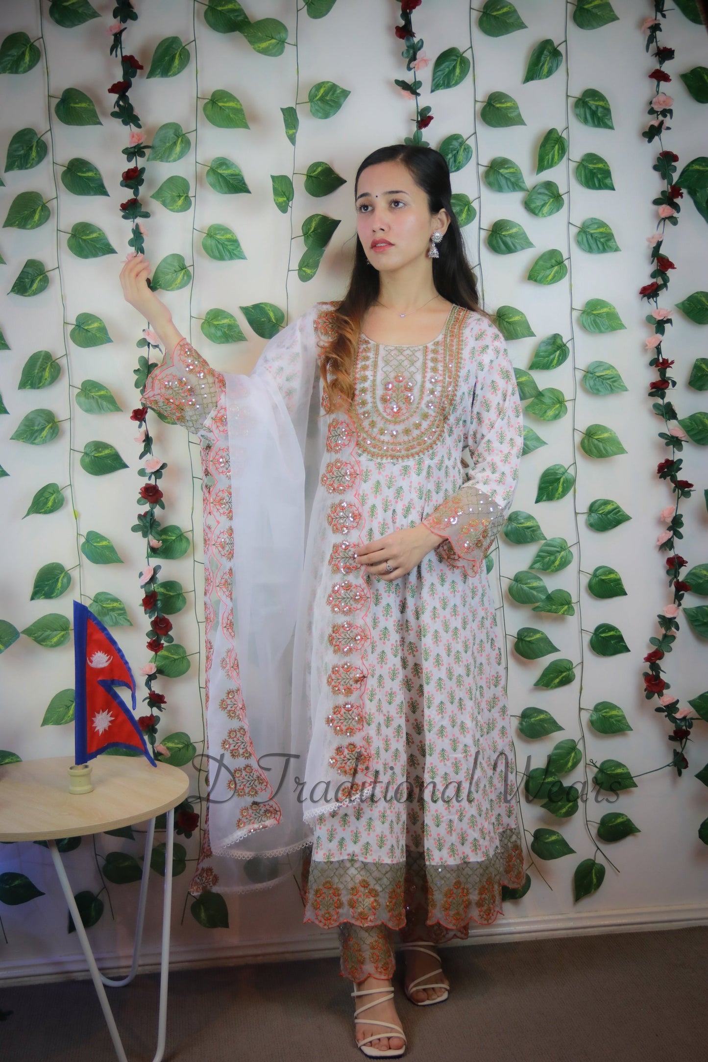 Cotton Kurti Set with Organza Dupatta