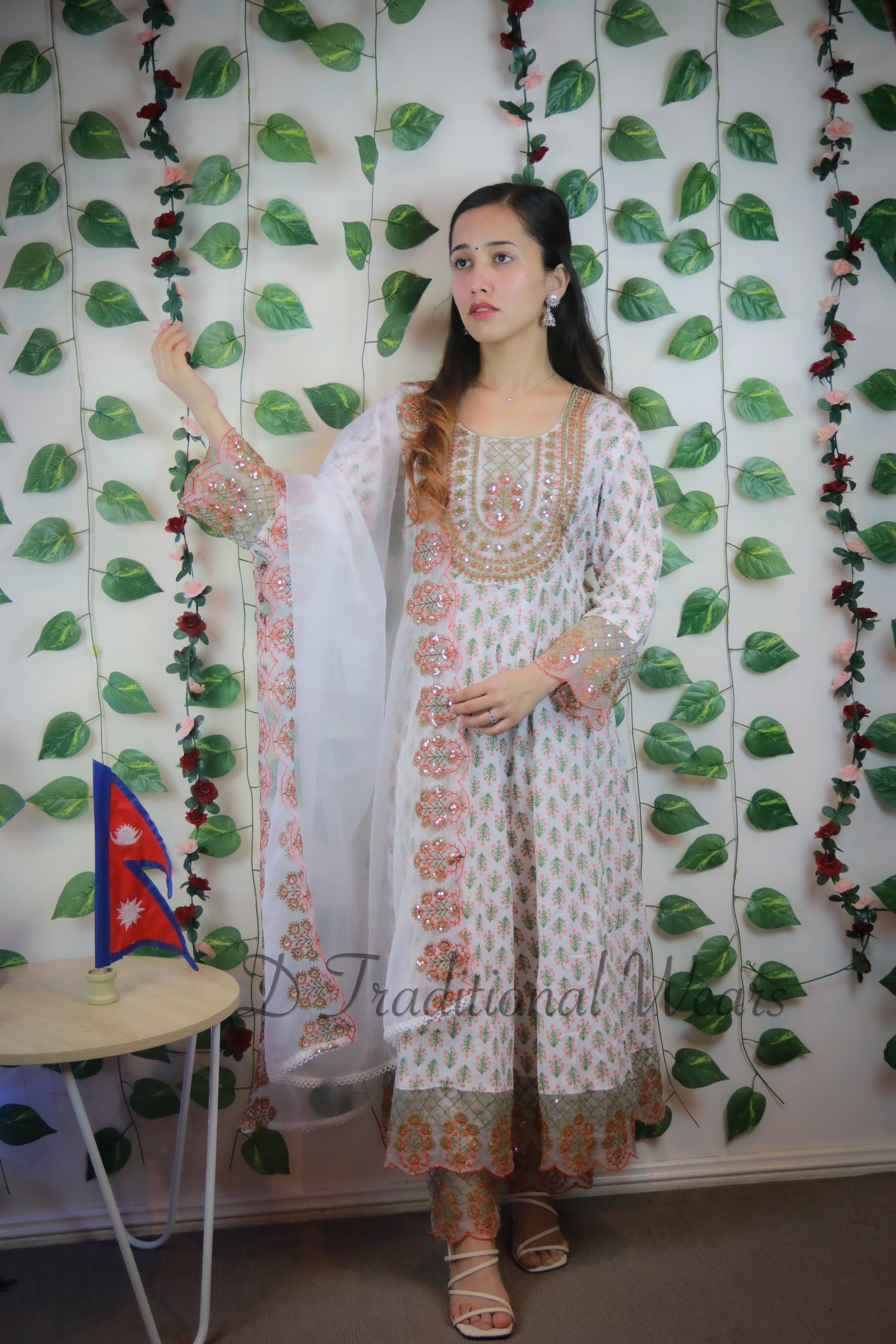 Cotton Kurti Set with Organza Dupatta