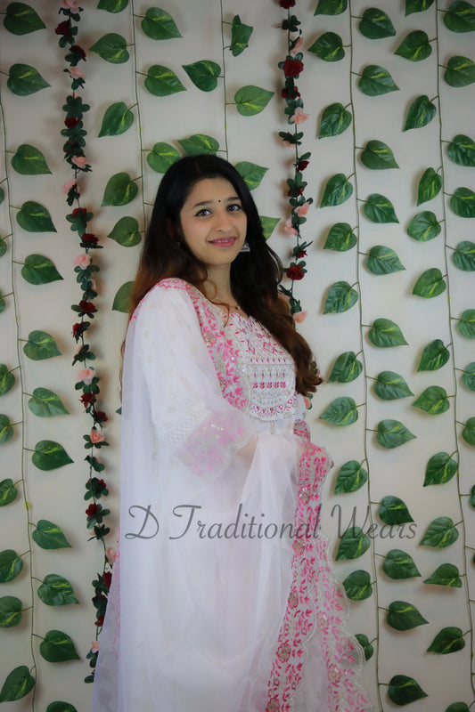 Cotton Anarkali Suit with Organza Dupatta