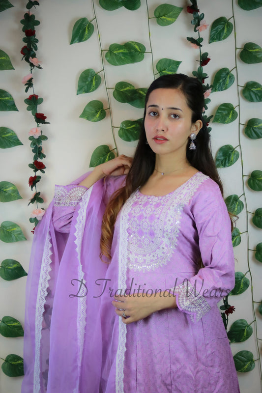Pakistani Design Cotton Umbrella Suit with Organza Dupatta