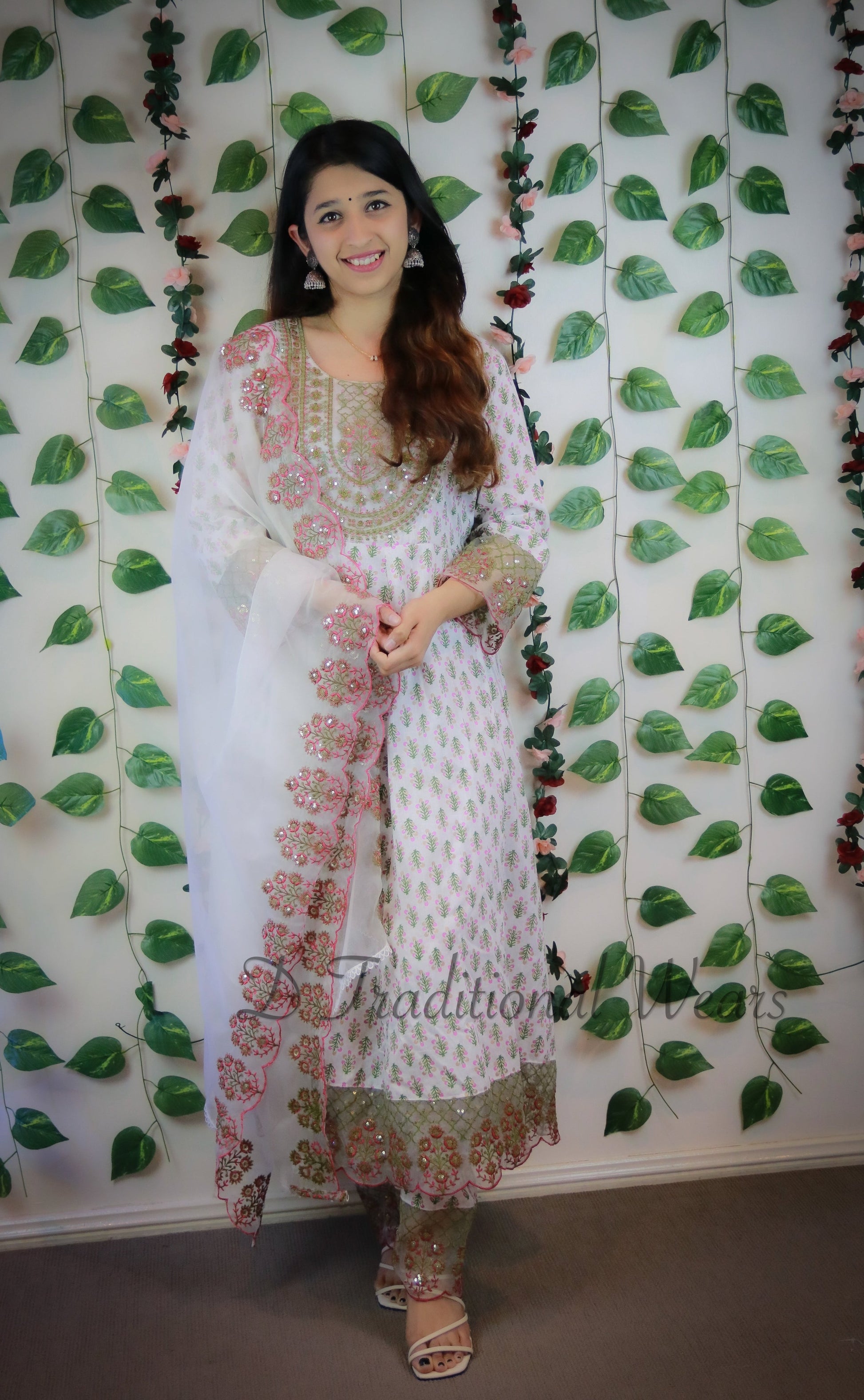 Cotton Kurti Set with Organza Dupatta